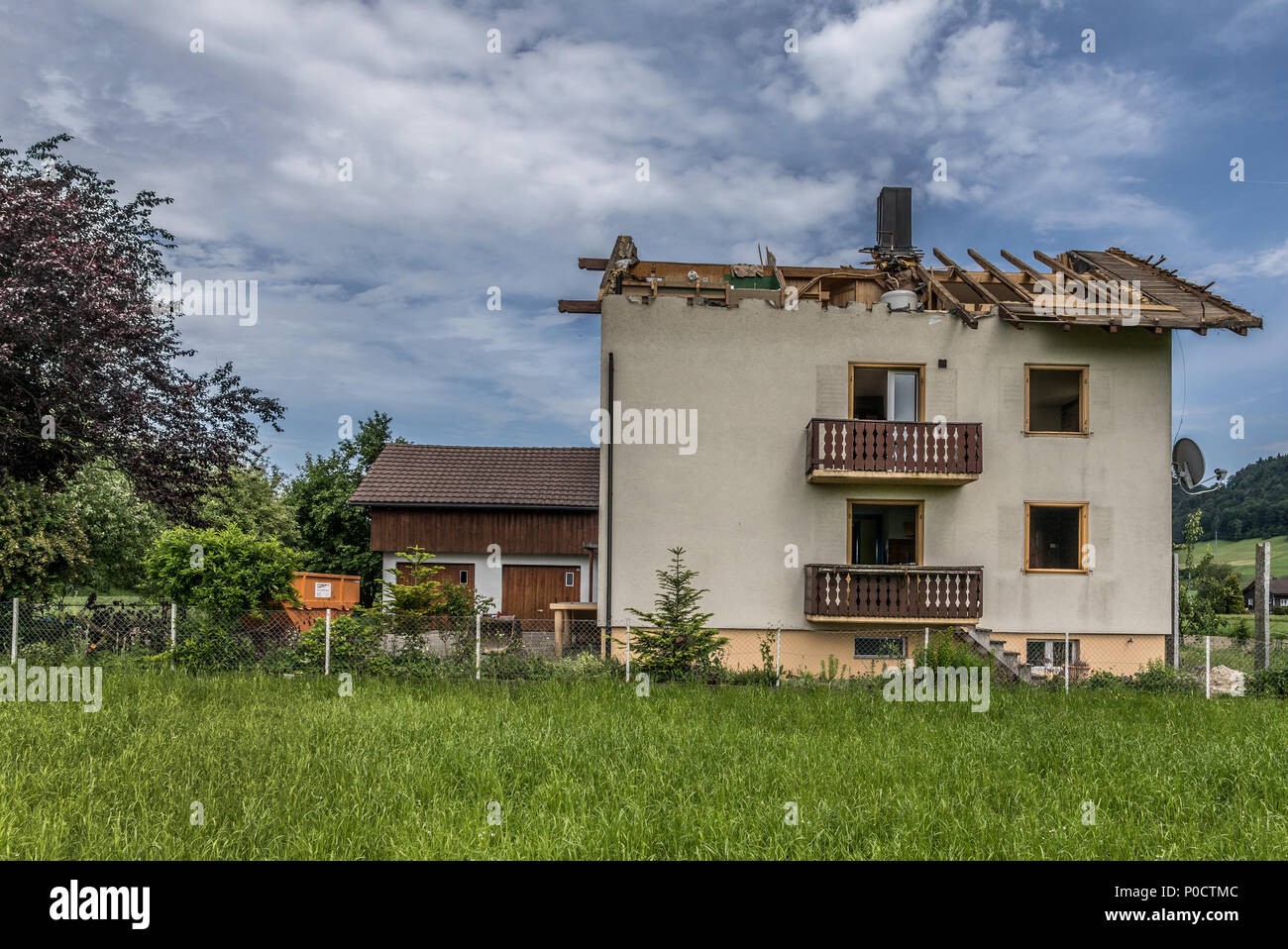 A house is demolished, Blatten, Malters, Lucerne, Switzerland Stock Photo