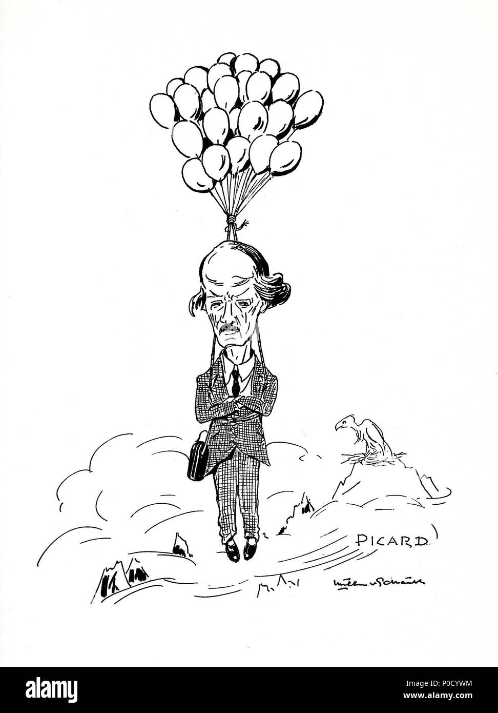 . English: Auguste Piccard. (Text shows 'Picard' [sic]) Sketch drawn by ...