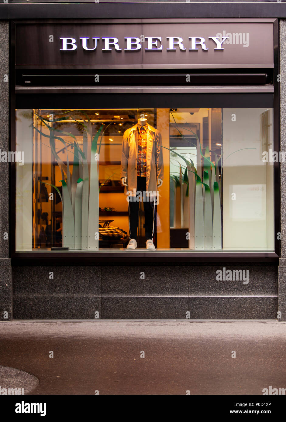 ZURICH, SWITZERLAND - MAY 17, 2018: Detail of the Burberry store in Zurich,  Switzerland. Burberry is a British luxury fashion house, distributing clot  Stock Photo - Alamy