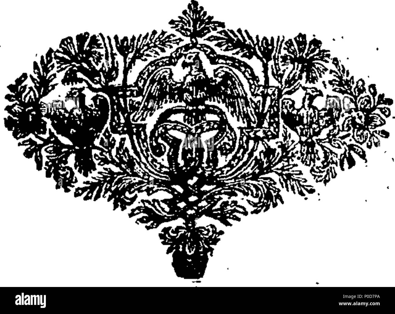 . English: Fleuron from book: A sermon preached before the Incorporated Society for the Propagation of the Gospel in Foreign Parts; at the parish-church of St. Mary-le-Bow, on Friday the 18th of February, 1731. being the day of their anniversary meeting. By George Berkeley, D. D. Dean of Londonderry. 196 A sermon preached before the Incorporated Society for the Propagation of the Gospel in Foreign Parts; at the parish-church of St Fleuron T008445-11 Stock Photo