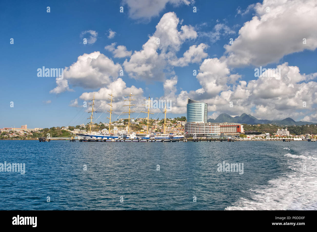 Fort de France view - skyline and volcano on the horizon - Caribbean tropical island - Martinique Stock Photo