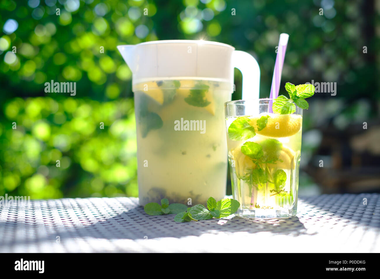 lemonade in plastic decanter Stock Photo