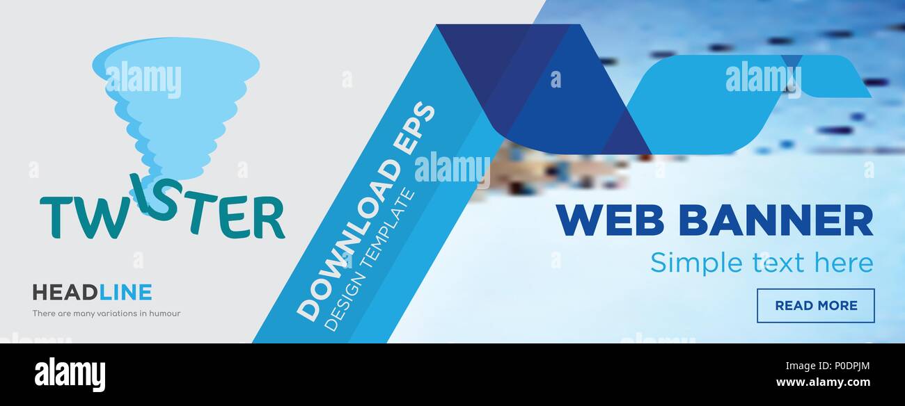 twister concept horizontal webpage banner template design on abstract background with flat modern isolated vector icon and geometric shapes. Stock Vector