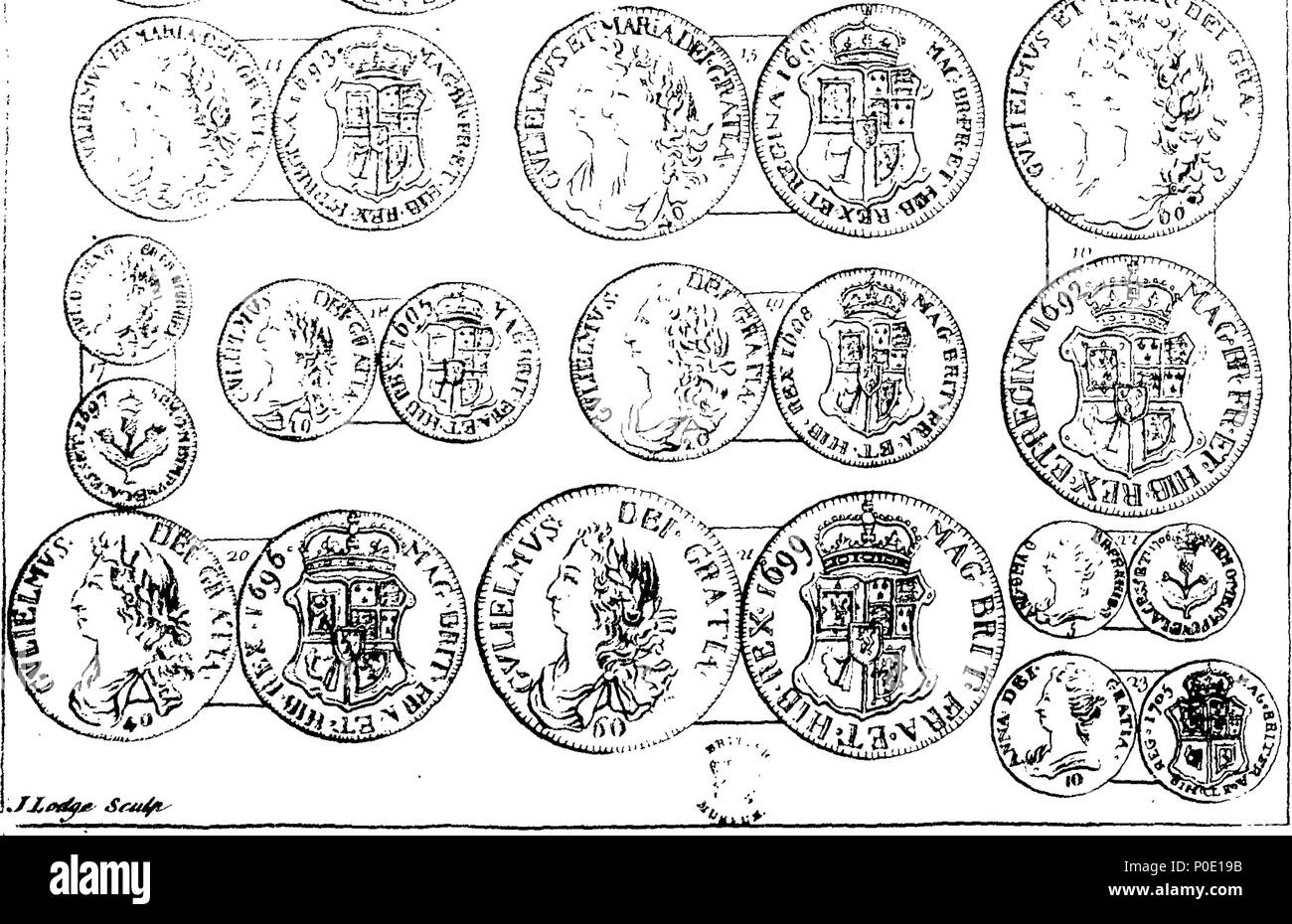 . English: Fleuron from book: A view of the silver coin and coinage of Scotland, from Alexander the First to the union of the two Kingdoms; considered with regard to type, legend, sorts, weight, fineness and value. With copper plates. By the late Mr. Thomas Snelling. To which are added, four plates o the gold, billon [sic] and copper coins of the same kingdom. 244 A view of the silver coin and coinage of Scotland Fleuron T057771-33 Stock Photo