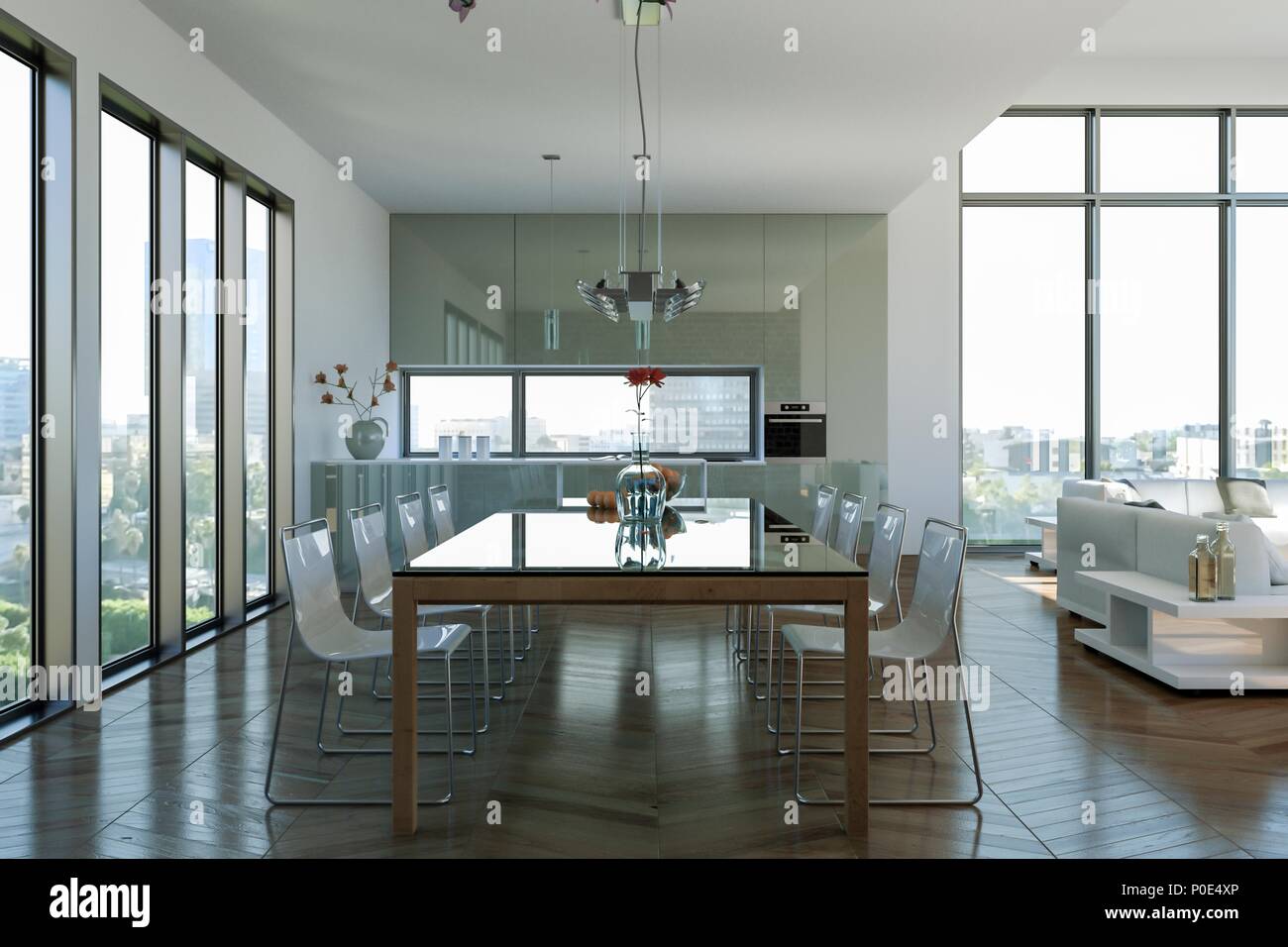 modern bright dining room in loft interior design Stock Photo - Alamy