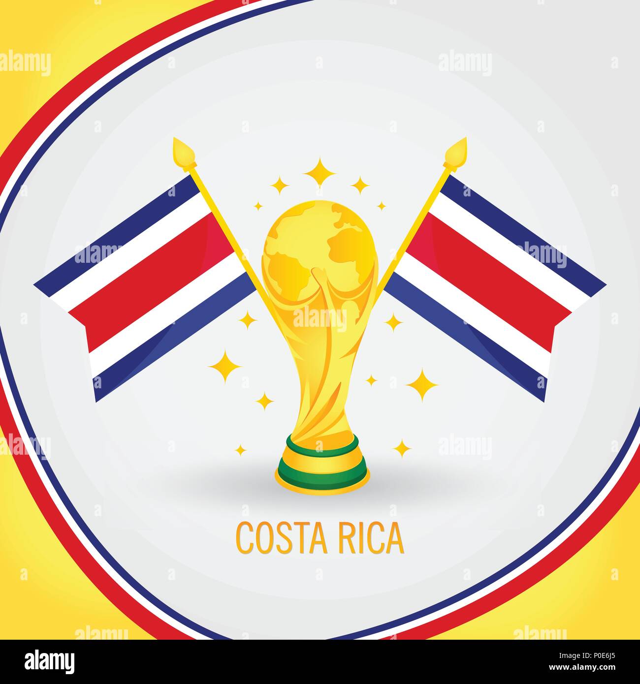 Costa Rica Football Champion World Cup 2018 - Flag and Golden Trophy Stock Vector