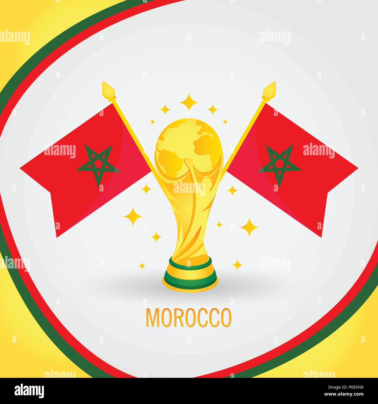 Morocco Football Champion World Cup 2018 - Flag and Golden Trophy Stock Vector