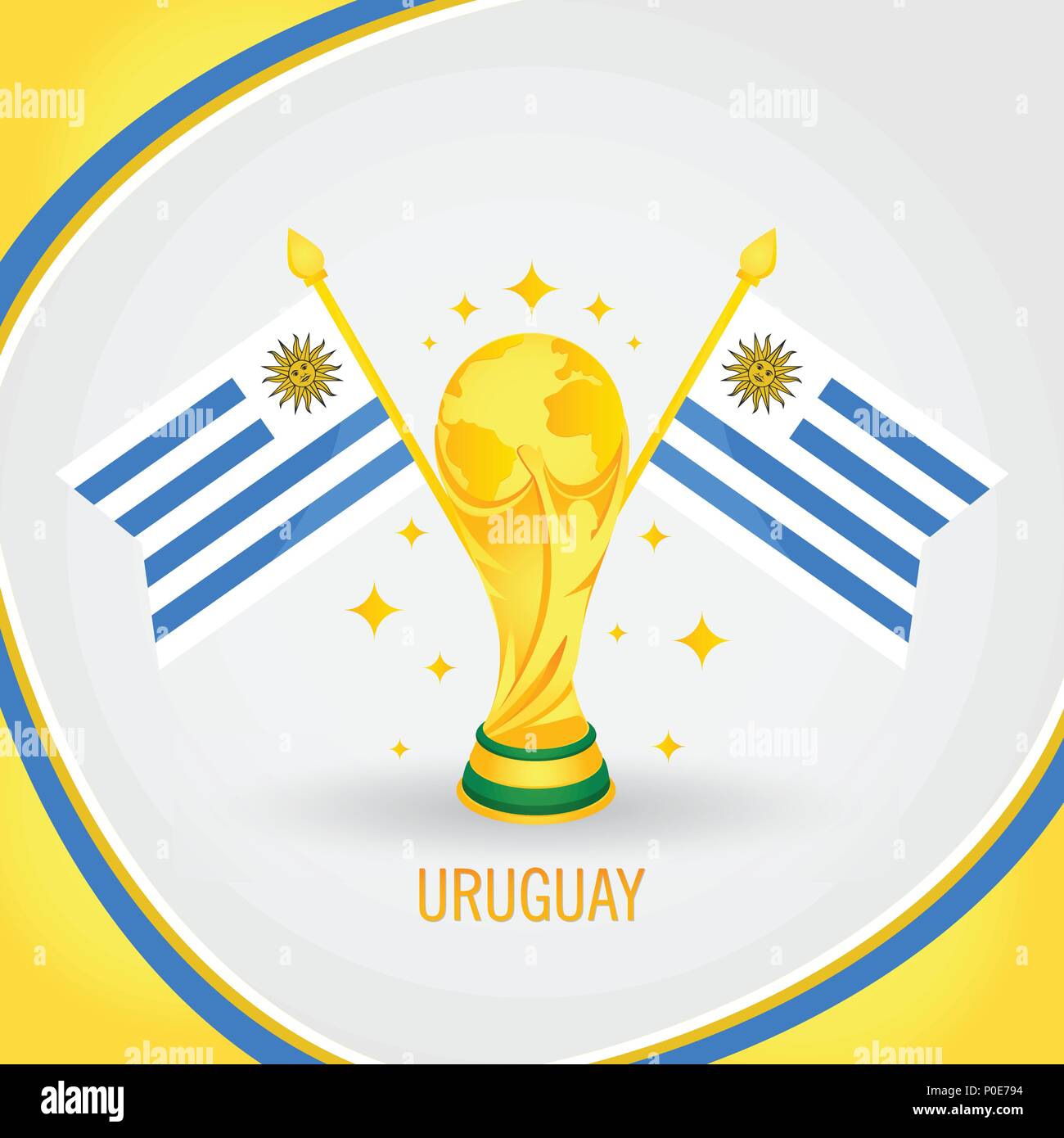 Uruguay Football Champion World Cup 2018 - Flag and Golden Trophy Stock Vector