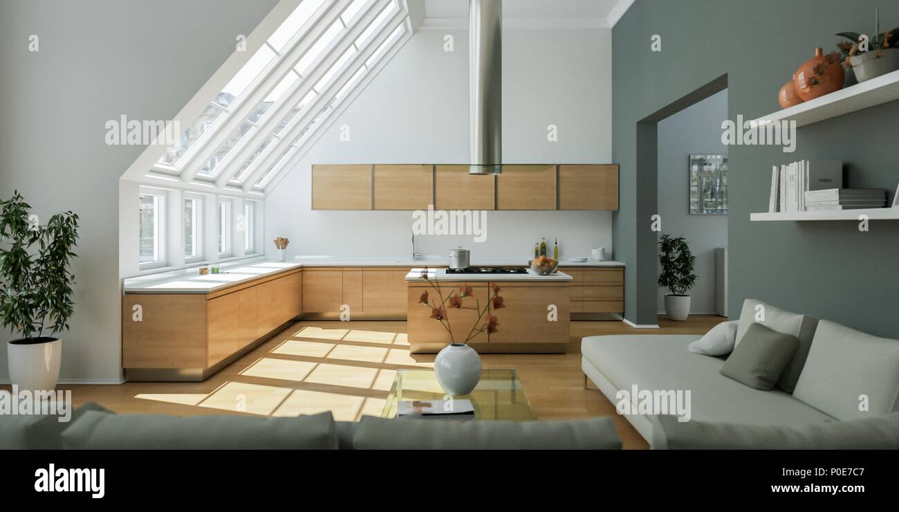 Modern bright flat interior design with grey accents Stock Photo - Alamy
