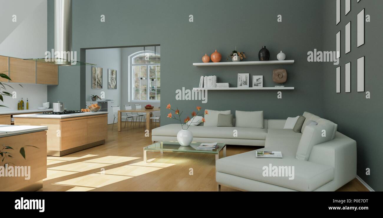 Modern bright flat interior design with grey accents Stock Photo - Alamy
