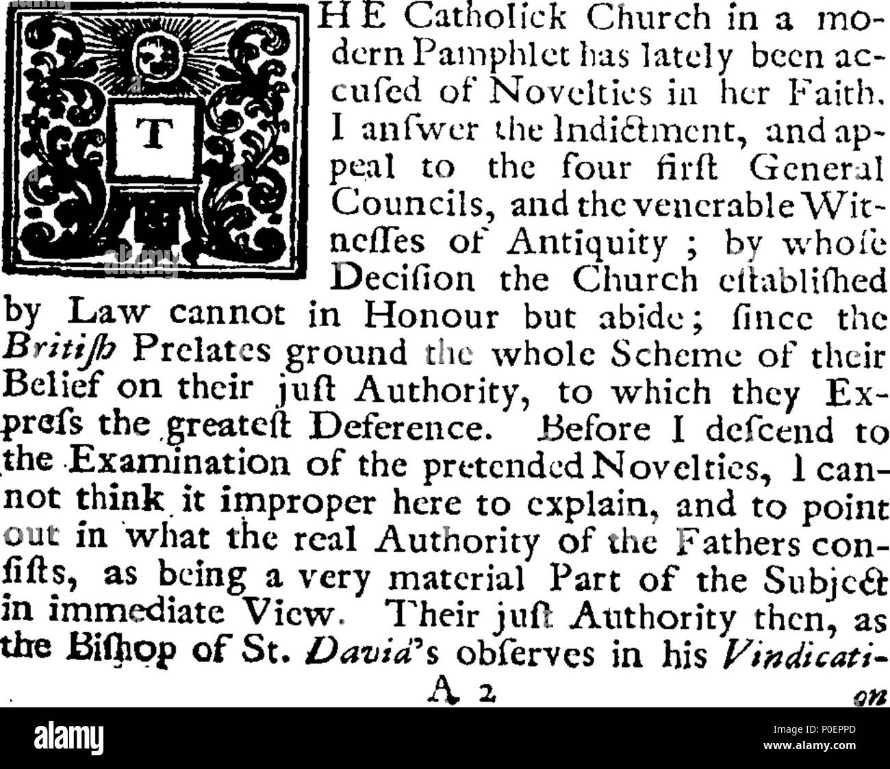 . English: Fleuron from book: A vindication of the Old Church of England. Or; an answer to Mr. Wainhouse's novelties of the Church of Rome. 246 A vindication of the Old Church of England Fleuron T063953-2 Stock Photo