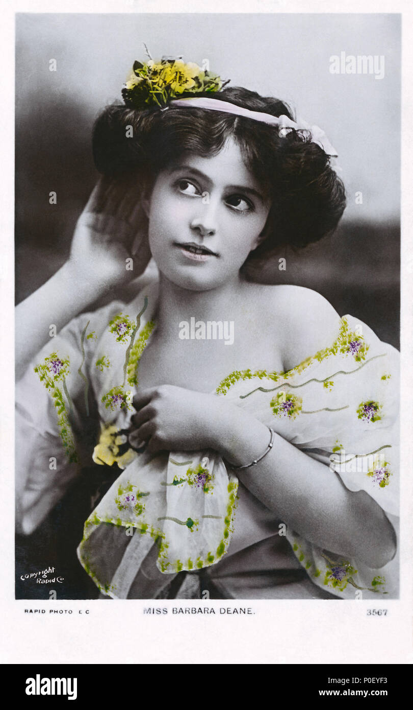 Vintage postcard of Edwardian actress Miss Barbara Deane. Stock Photo
