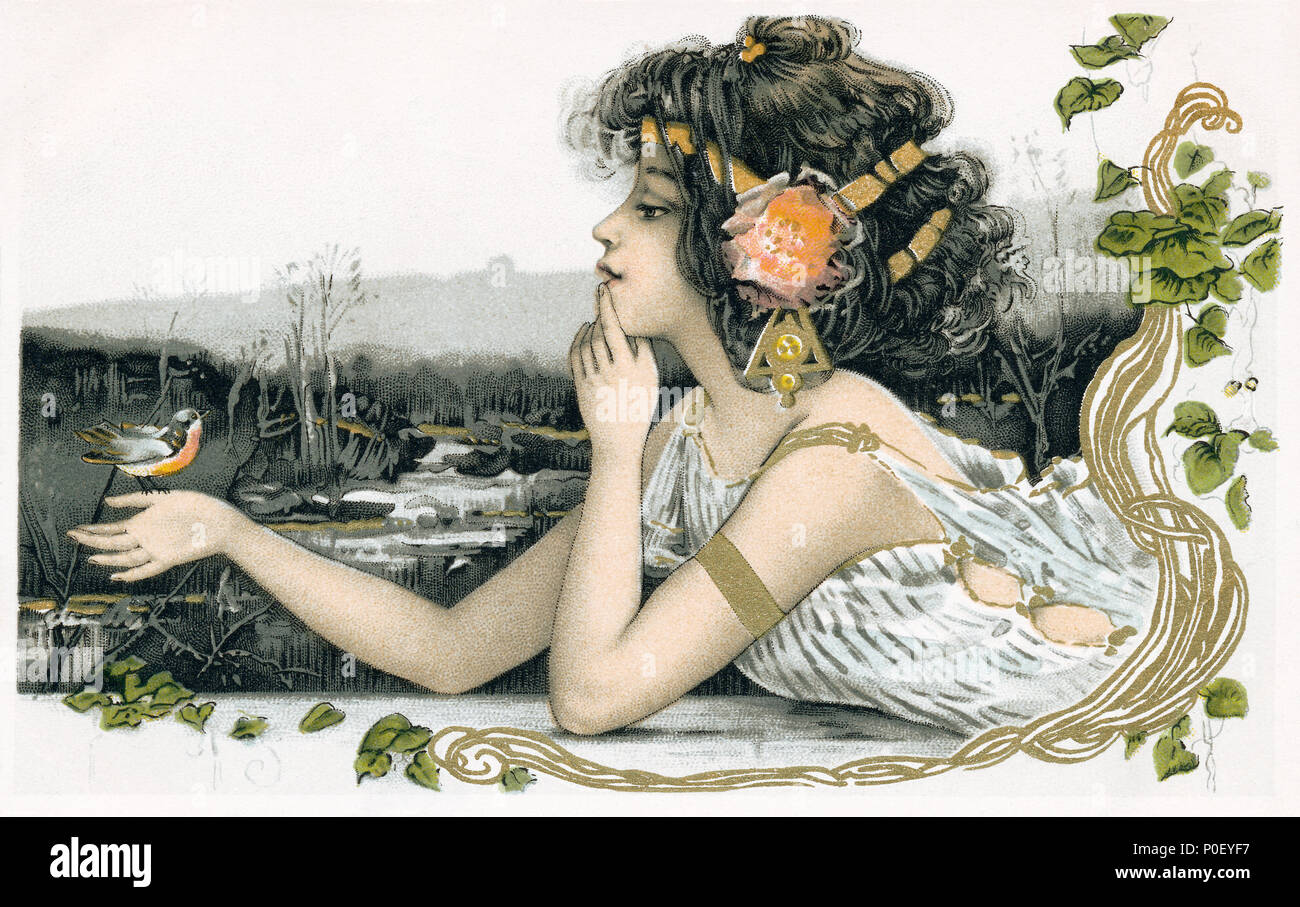 Vintage art nouveau postcard published by Raphael Tuck & Sons. Stock Photo