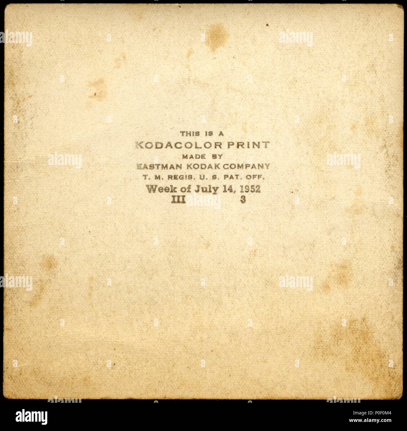 The back of an early Kodak print directly from the company Stock Photo