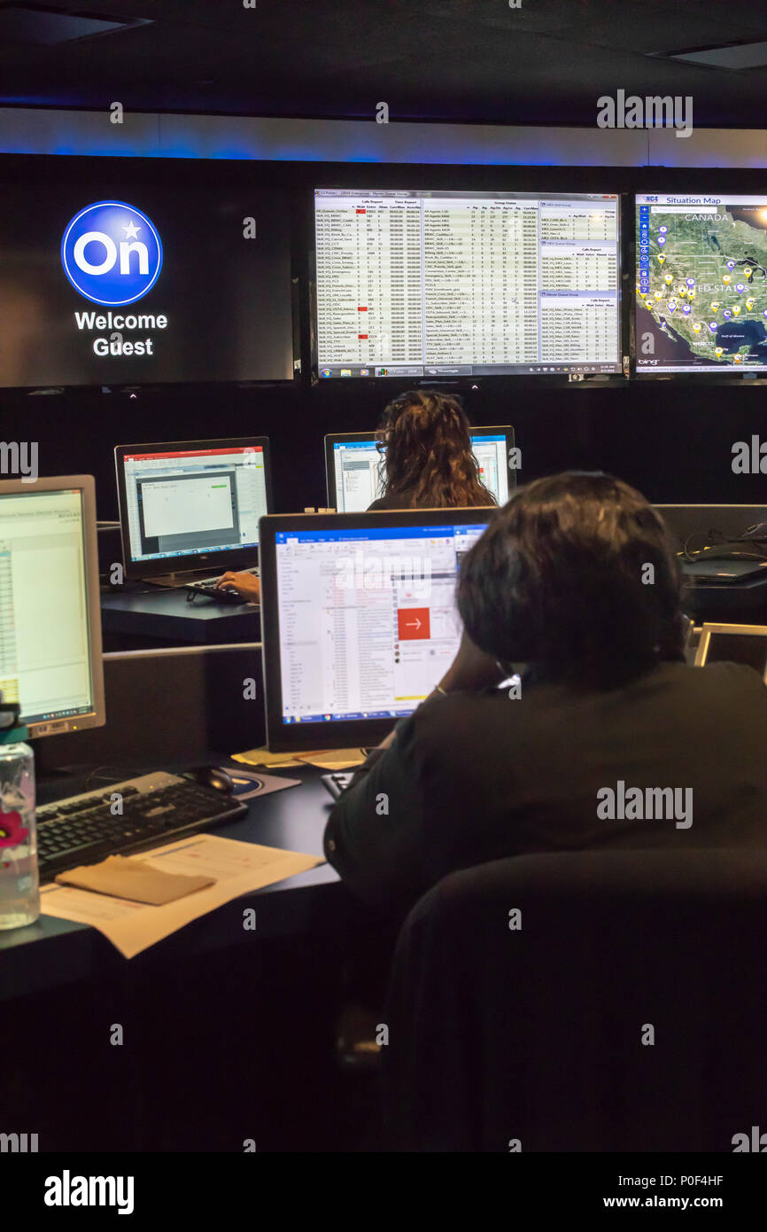Detroit, Michigan - The OnStar Command Center at General Motors' headquarters. Workers here oversee calls coming into OnStar's three North American ca Stock Photo