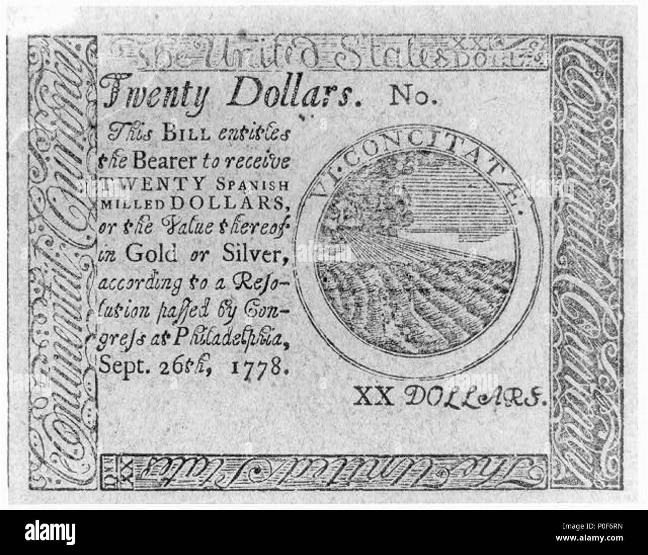 Twenty Dollars2c This Bill En Les The Bearer To Receive Twenty Spanish Milled Dollars Sept 262c 1778 Twenty Dollars2c This Bill En Les The Bearer To Receive Twenty Spanish Milled Dollars Sept 262c 1778