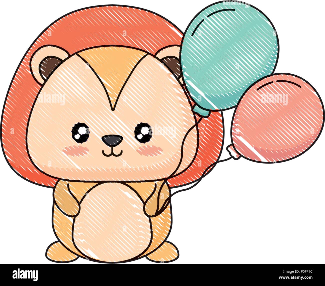 cute lion with balloons over white background, vector illustration ...