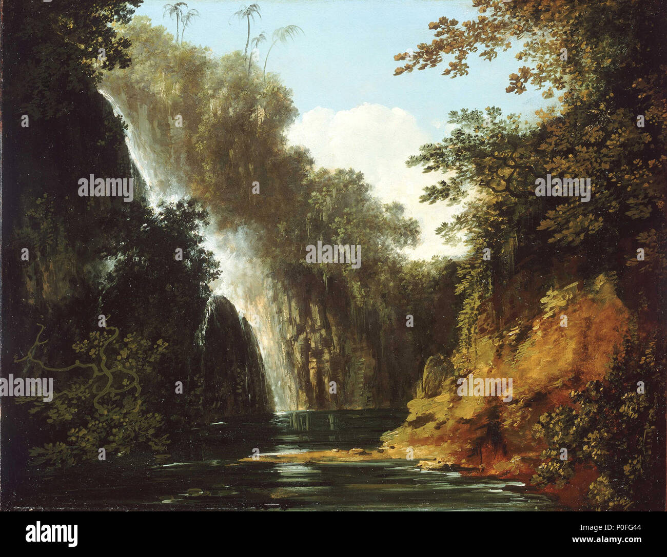 English A Waterfall In Tahiti Hodges Paintings Of The Pacific Are Vivid Records Of British Exploration He Was Appointed By The Admiralty To Record The Places Discovered On Cook S Second Voyage