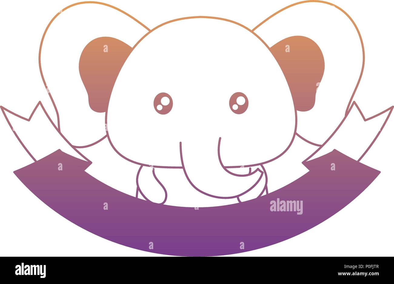 decorative ribbon with cute elephant icon over white background, vector ...