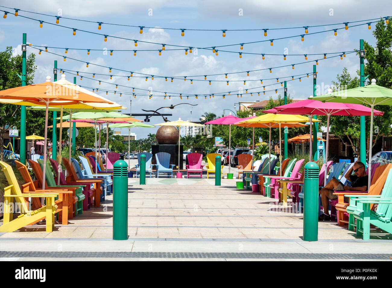 Florida Lauderdale By The Sea,Anglin's Square,beach side park,public plaza,shade umbrellas,Adirondack chairs,FL170725039 Stock Photo
