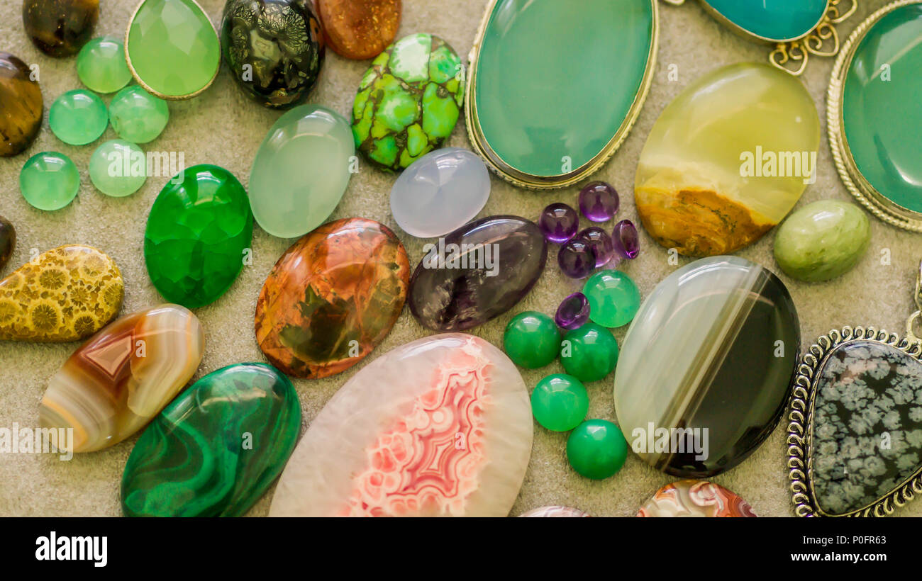 assorted colorful gemstone cabochon. geology and mineral background ...