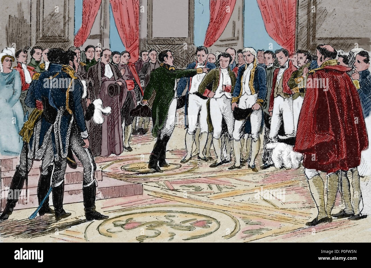 Abdication of Napoleon, 1815. The members of the chamber demanded that Napoleon abdicate. France. Paris. Stock Photo