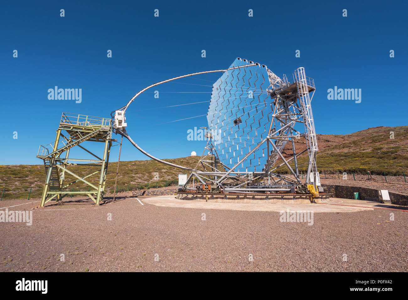 La Palma, Spain - May 30, 2018: Magic Gamma ray telescope in ORM observatory of Roque de los muchachos, Canary islands, Spain. Stock Photo