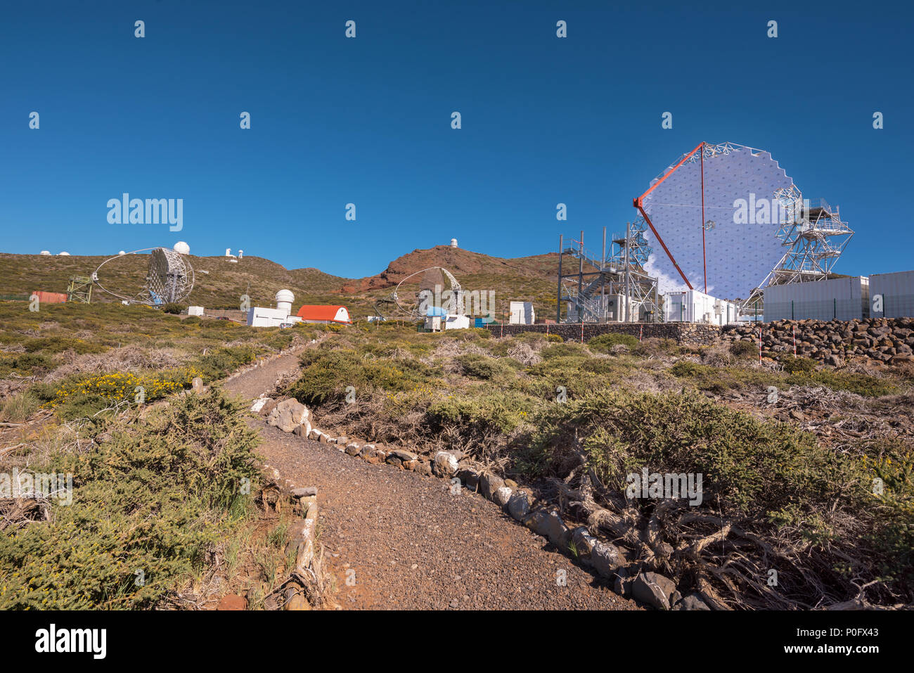 La Palma, Spain - May 30, 2018: Magic Gamma ray telescope in ORM observatory of Roque de los muchachos, Canary islands, Spain. Stock Photo