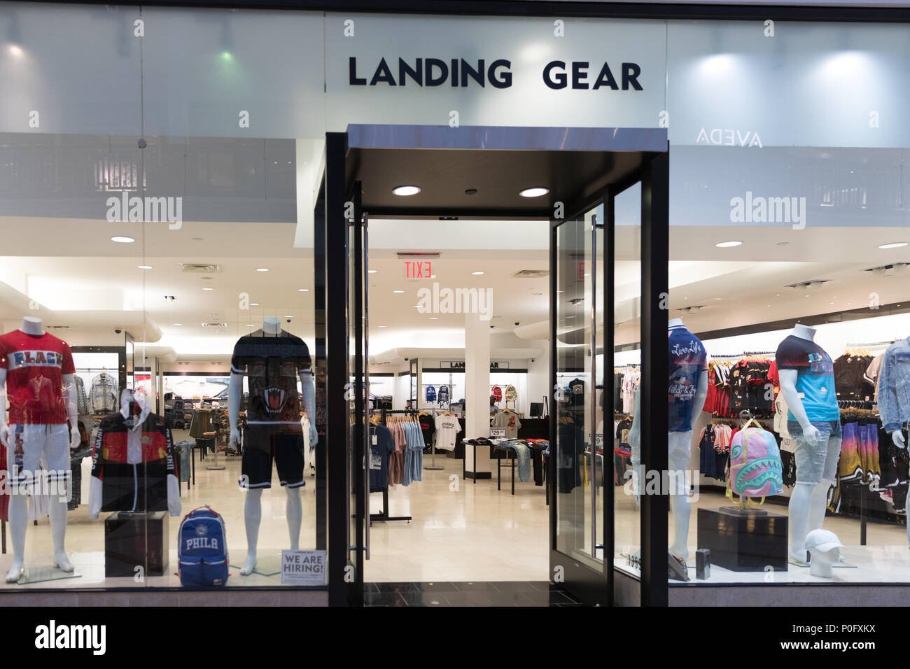 Philadelphia, Pennsylvania, May 30 2018 Landing Gear store front, Men's clothing, accessories