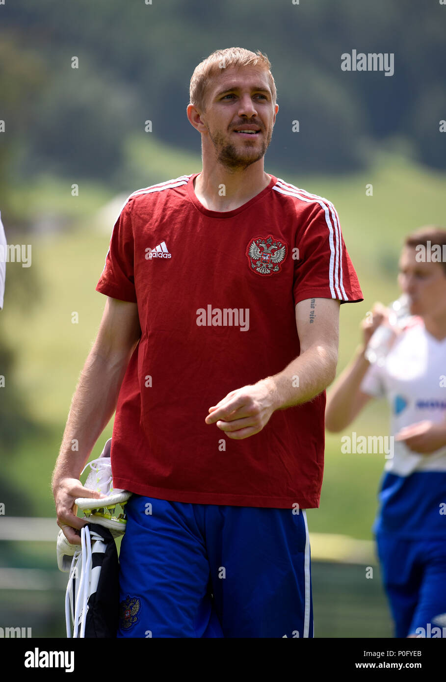 Neustift, Tirol, Austria - May 28, 2018. Russian football player Yury Gazinsky during training camp in Neustift, Austria. Stock Photo