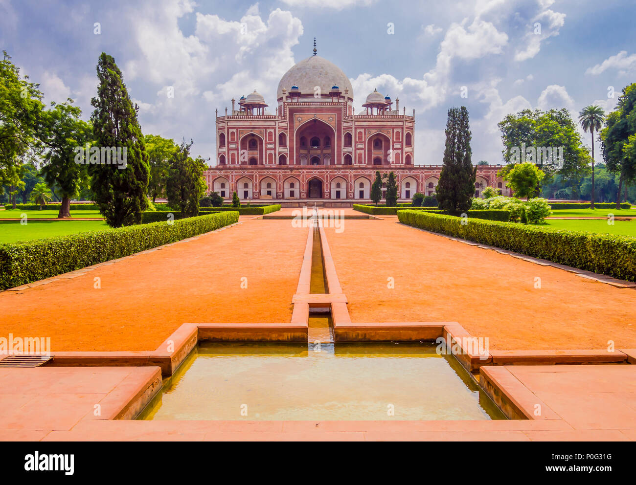 Tomb of Mughal Emperor Humayun surrounded by Char Bagh gardens, Delhi, India Stock Photo