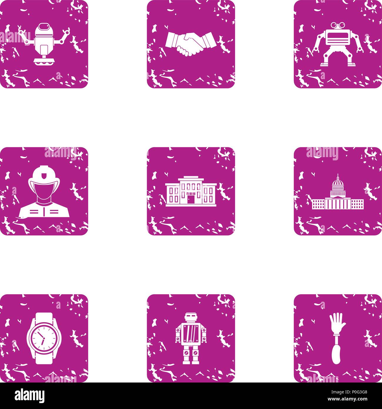 Automatic weapon icons set, grunge style Stock Vector
