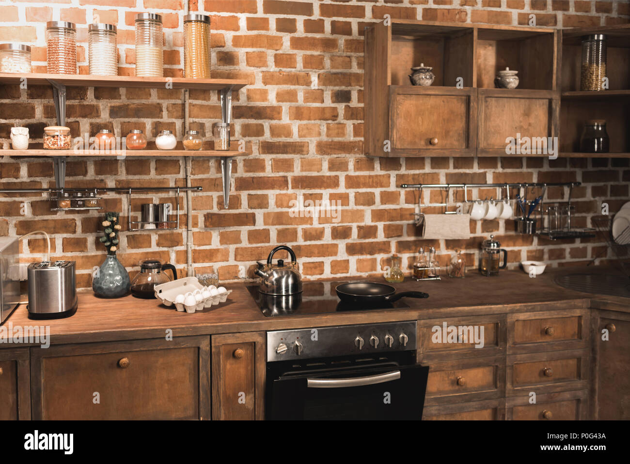 modern kitchen interior with appliances and utensils Stock Photo - Alamy