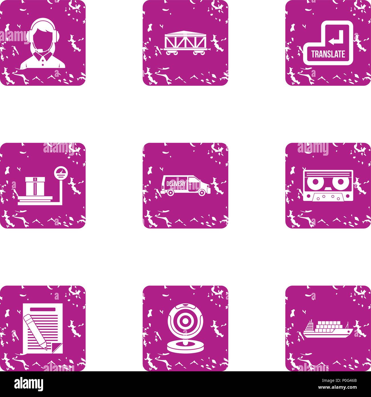Request cargo icons set, grunge style Stock Vector