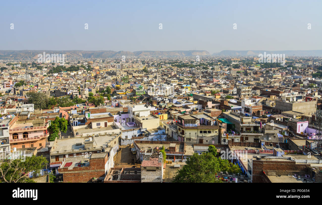 Aerial view of Jaipur, India. Jaipur is the capital and the largest ...