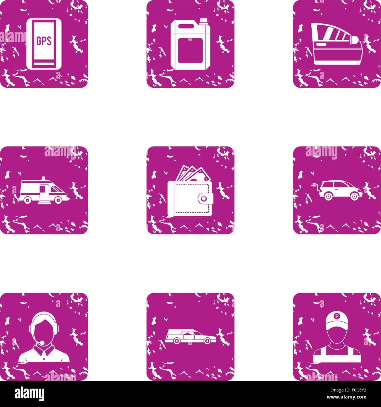 Rummage icons set, grunge style Stock Vector