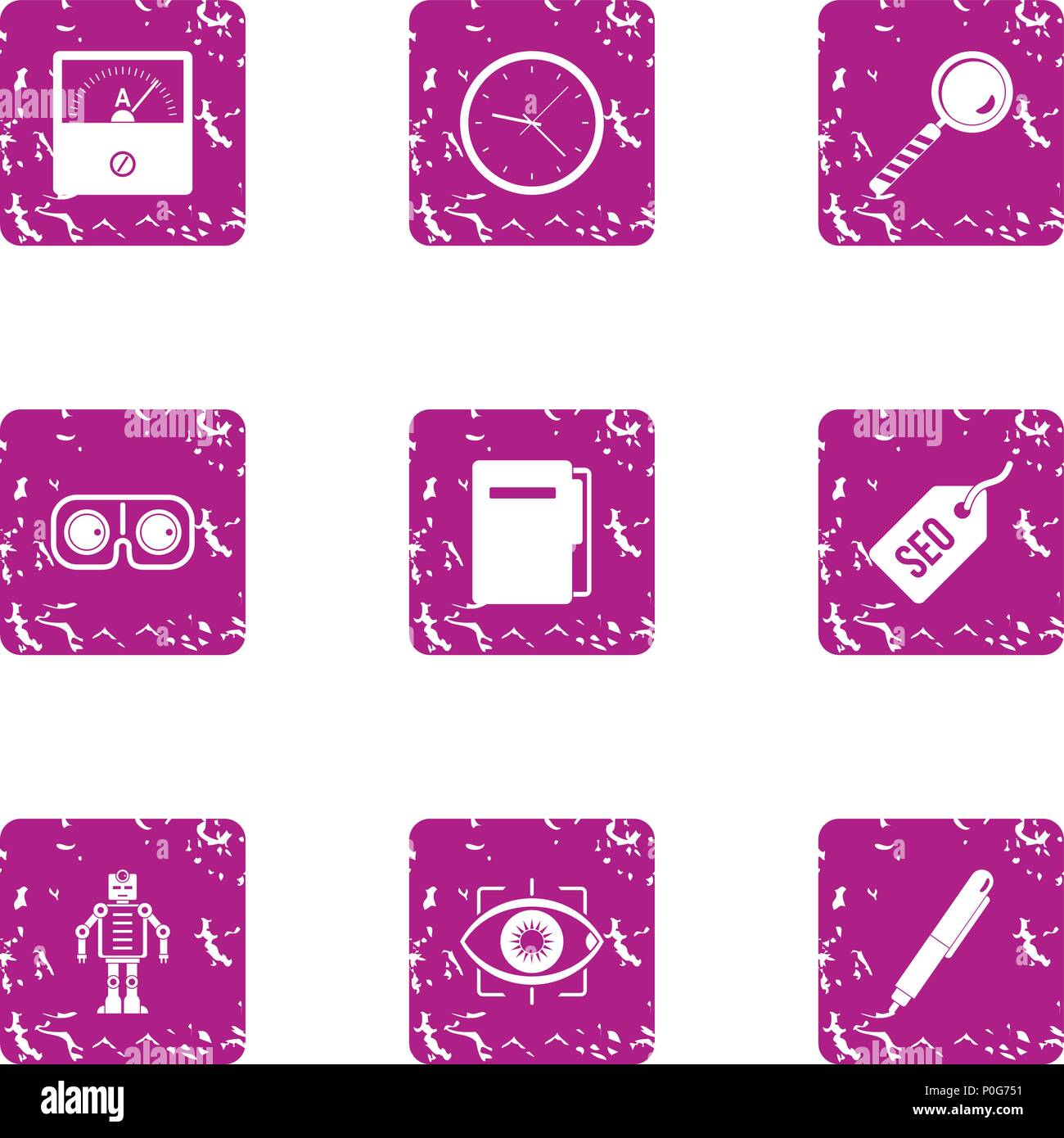 Cyborg icons set, grunge style Stock Vector