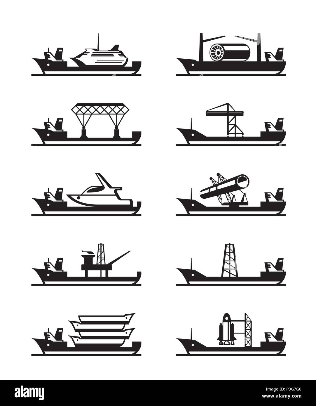 Different heavy lift ships - vector illustration Stock Vector