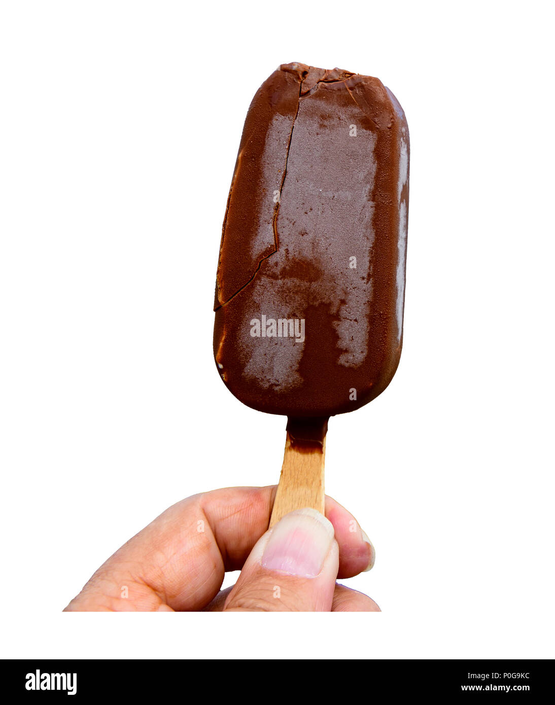 cut out of a hand holding a choc ice lolly Stock Photo