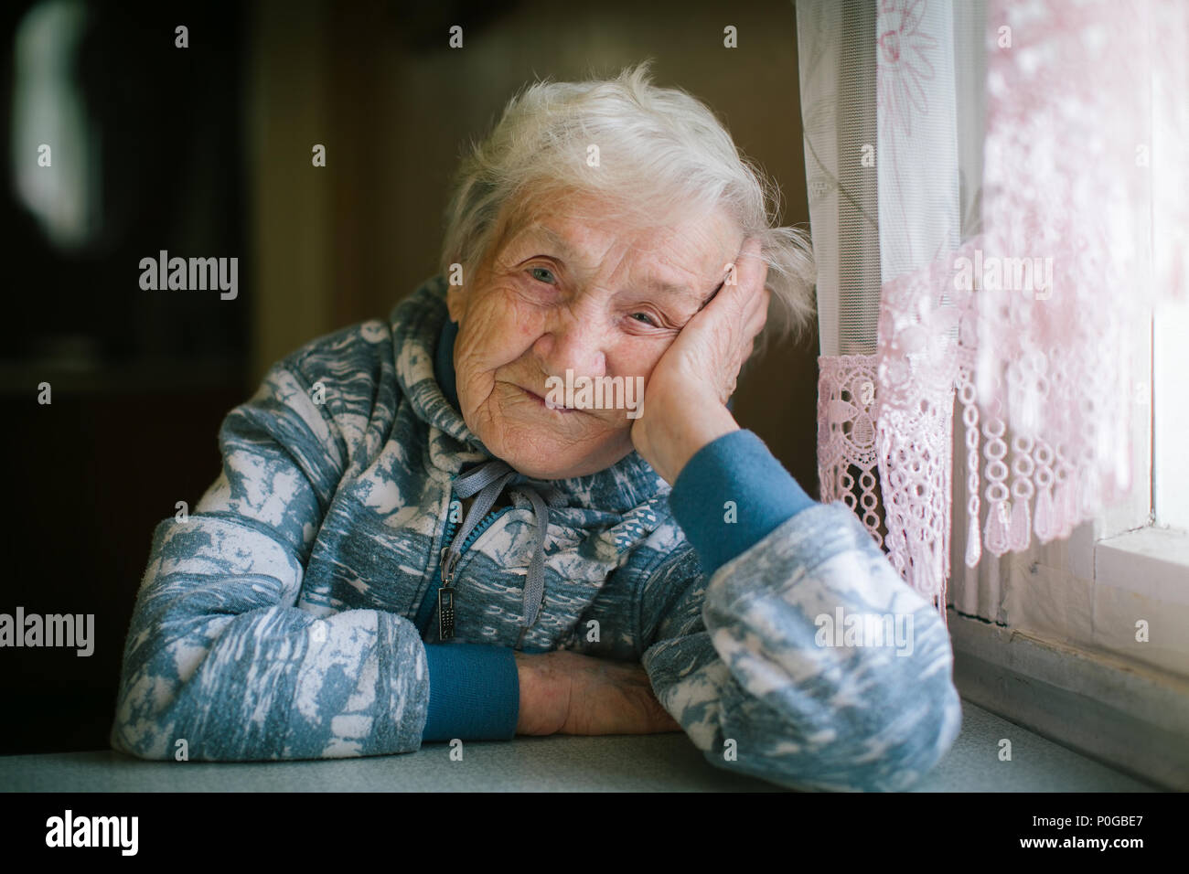 Portrait of elderly woman. Age 90 years old. Stock Photo