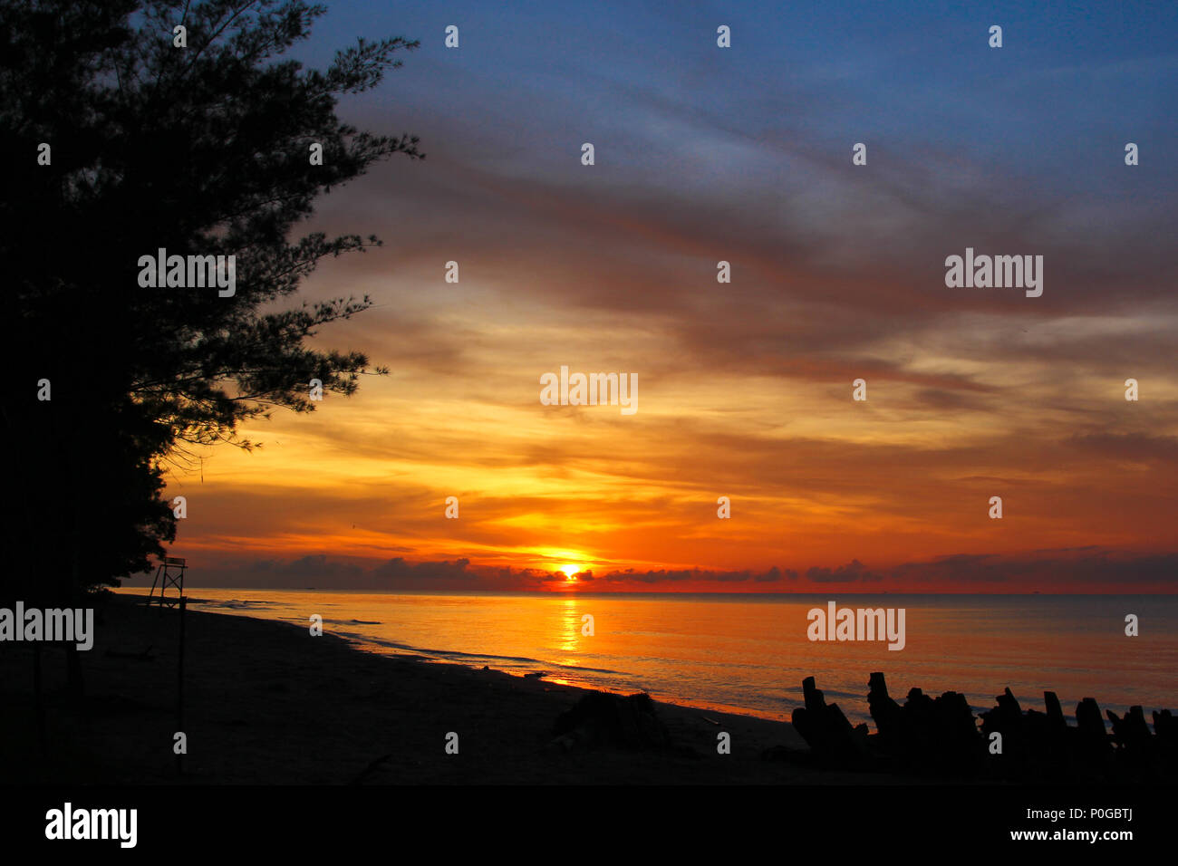 beautiful sunrise in Manggar beach Stock Photo