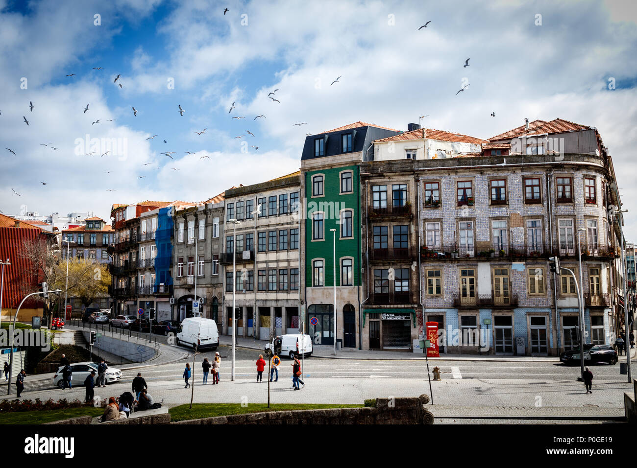 Porto flying gulls Stock Photo