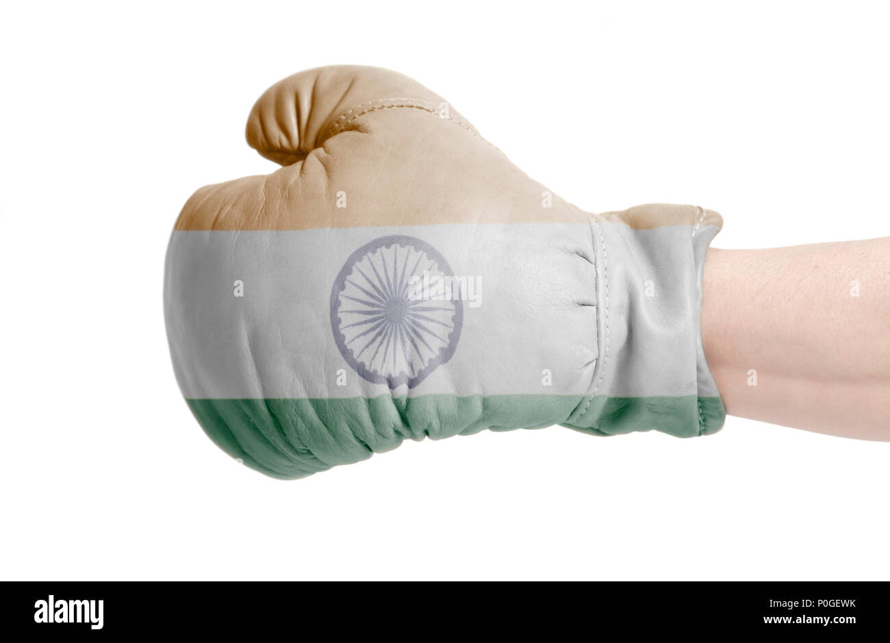 Indian flag on boxing glove isolated on a white background Stock Photo