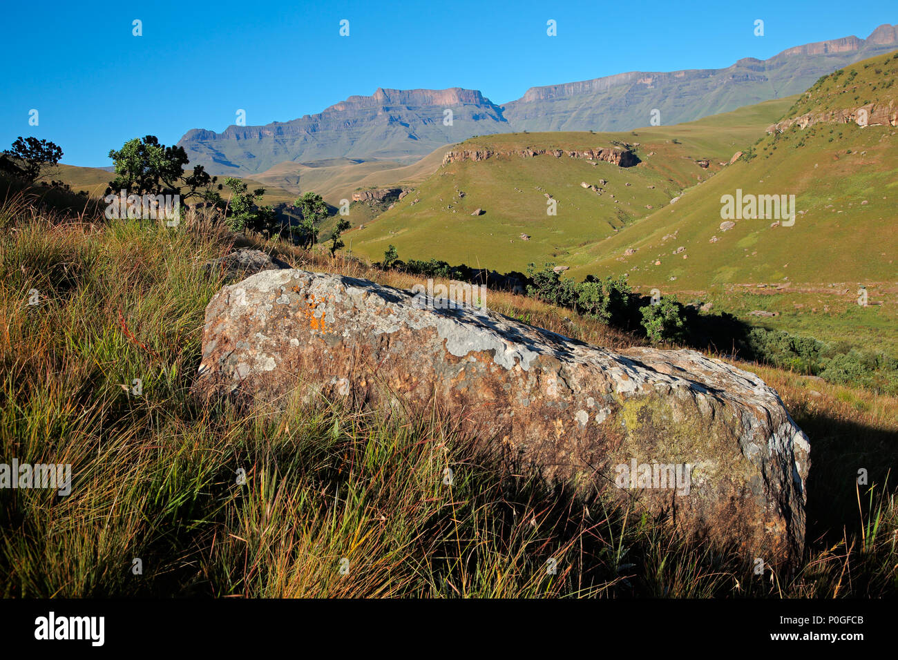 Scenic Drakensberg mountain landscape, Giants Castle nature reserve, South Africa Stock Photo