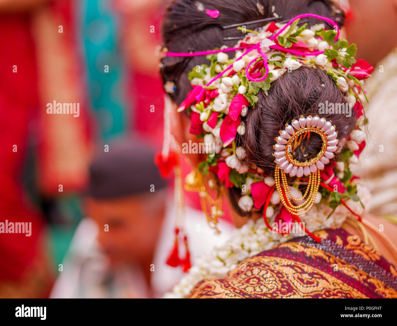 The close-up shot of Indian Maharashtrian bride with beautiful hair style decorated with flowers Stock Photo - Alamy The close-up shot of Indian Maharashtrian bride with beautiful hair style decorated with flowers Stock Photo - Alamy