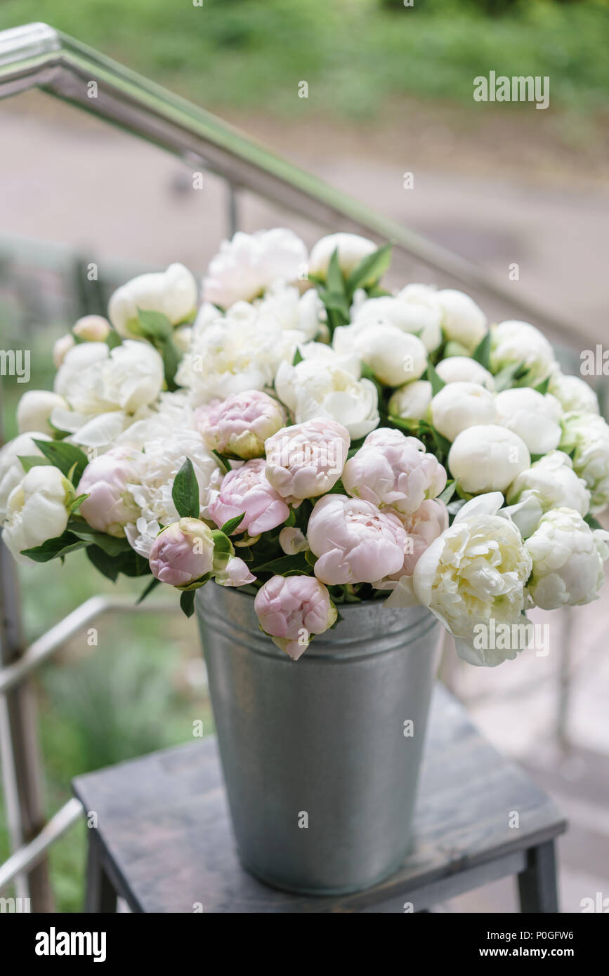 Beautiful bouquet of white and pink peonies . Floral composition ...