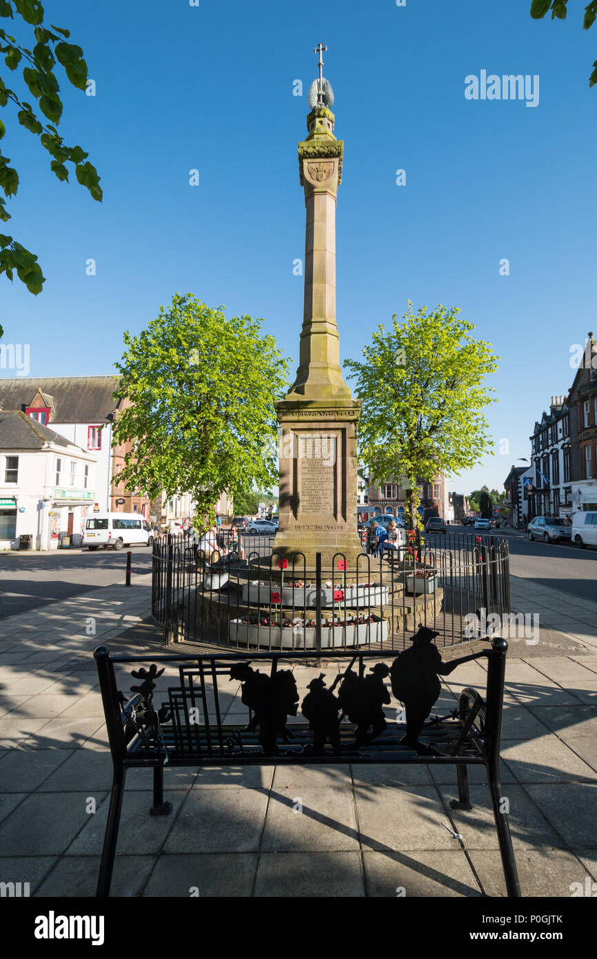 Moffat high street and war memorial, Moffat, Dumfries and Galloway