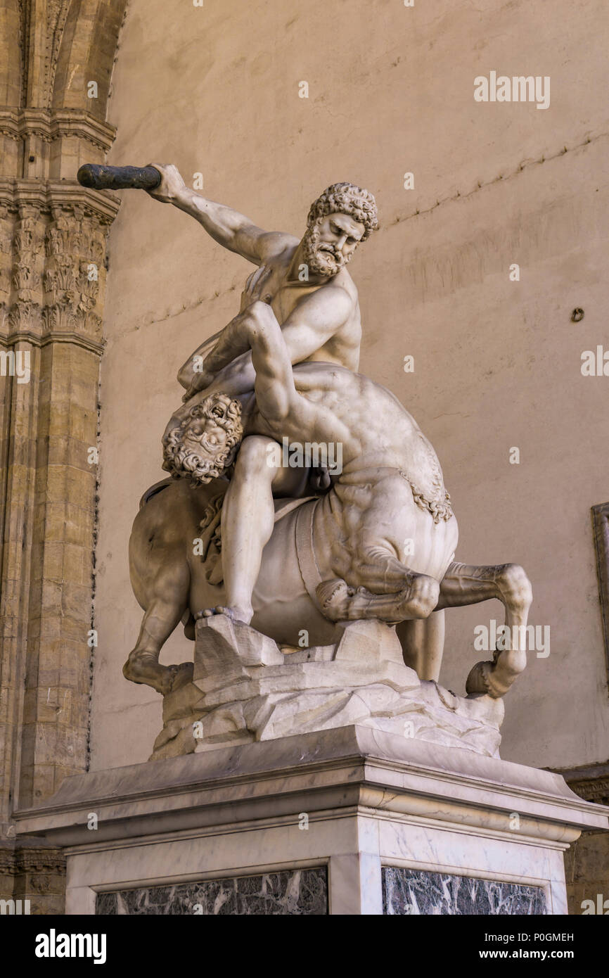 Statue Hercules and Nessus made in 1599 in Loggia dei Lanzi in Florence, Italy Stock Photo