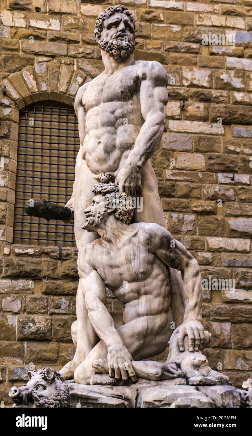 Statue Hercules and Cacus made by Bandinelli at 1534 at Piazza del Signoria in Florence Stock Photo