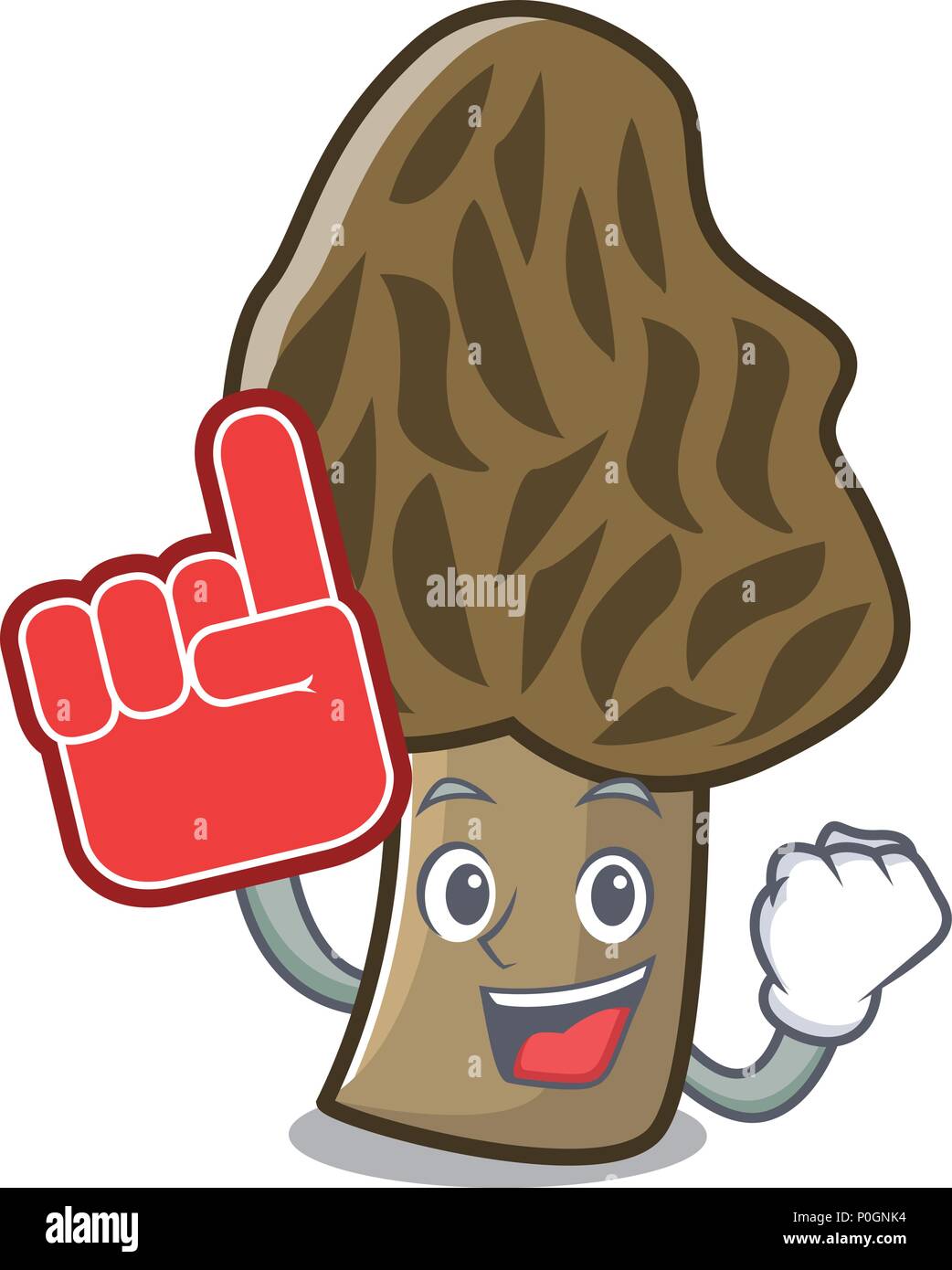 Foam finger morel mushroom mascot cartoon Stock Vector